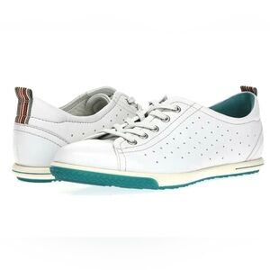ECCO Women’s White Leather Perforated Lace-Up Comfort Sneakers